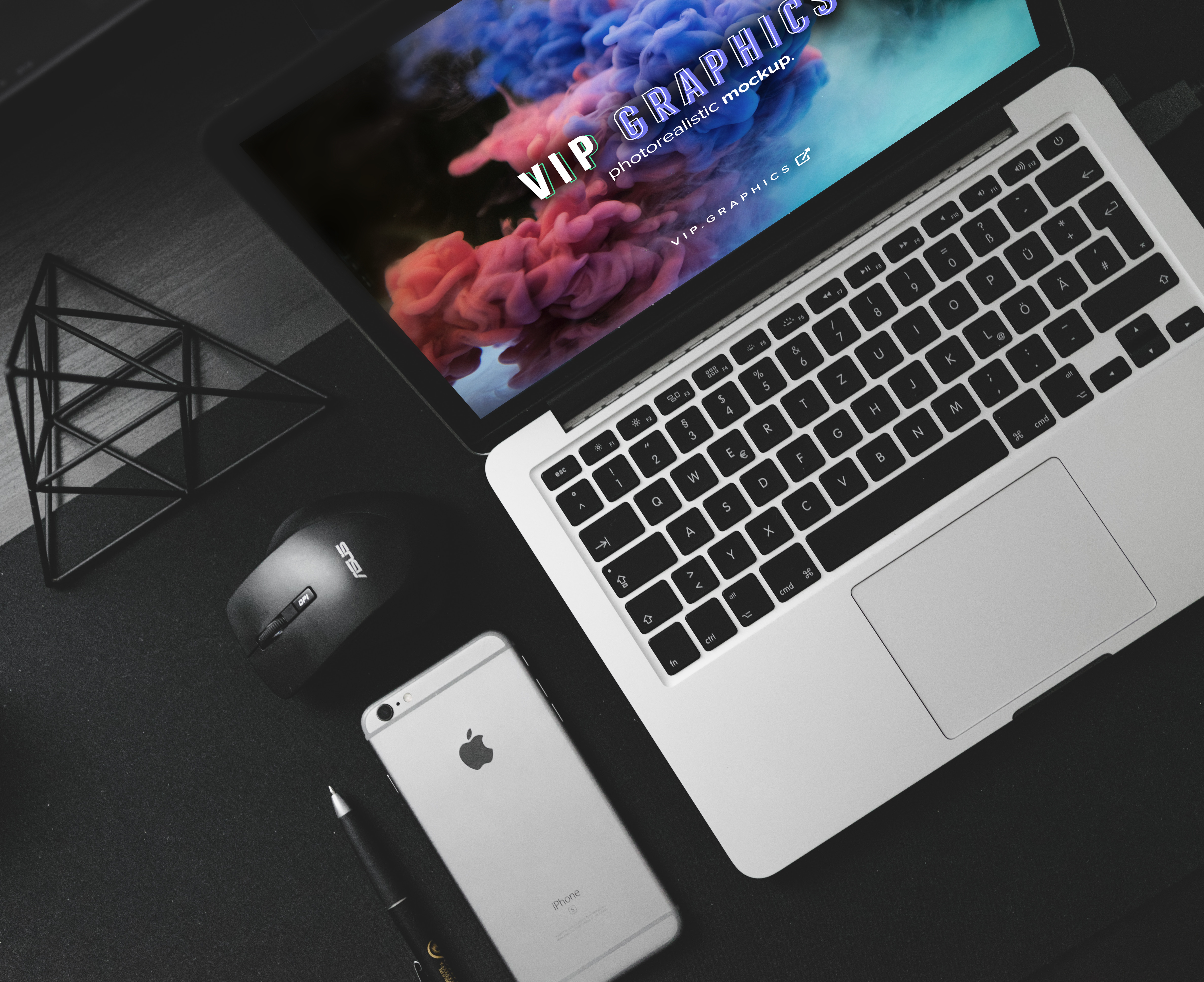 Photorealistic Mockup Macbook Laptop on Desk (Design Freebie .PSD) | VIP Graphics