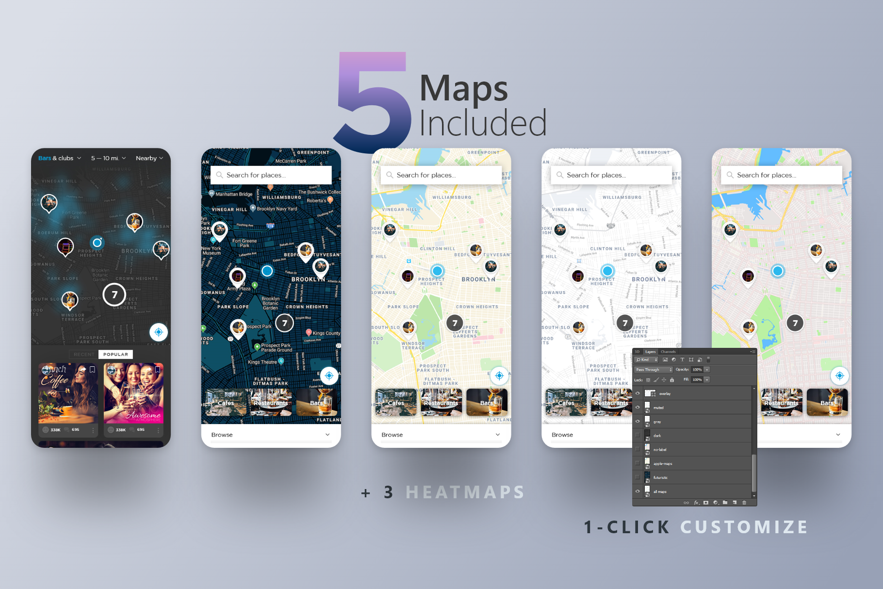 Places UI Kit - Social Media Map Location Mobile App (.PSD) Template | VIP.graphics: Download now!