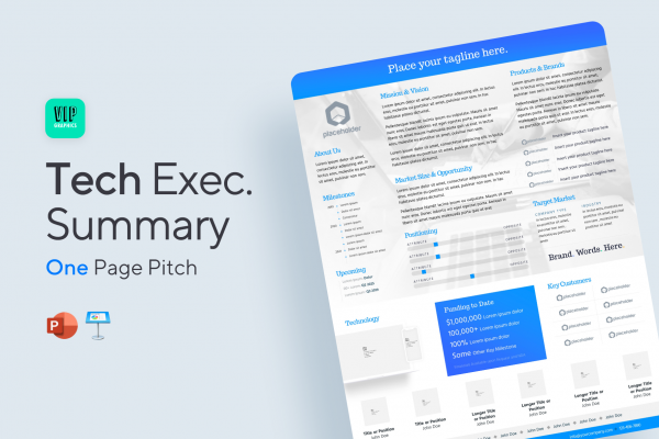 Tech Startup One-Pager Executive Summary template for PowerPoint and Keynote| VIP.graphics