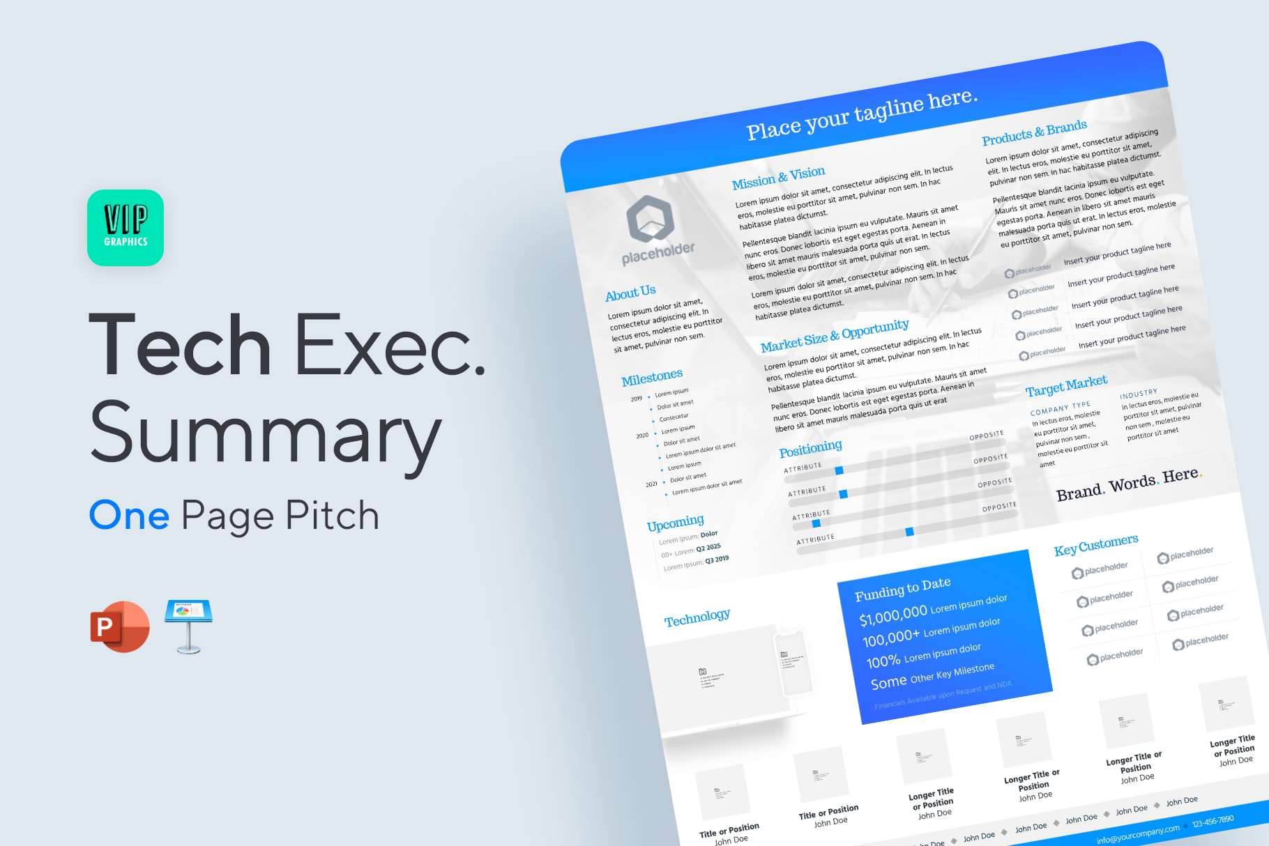 Tech Startup 1Pager Pitch Template (.PPTX / .KEY) VIP Graphics