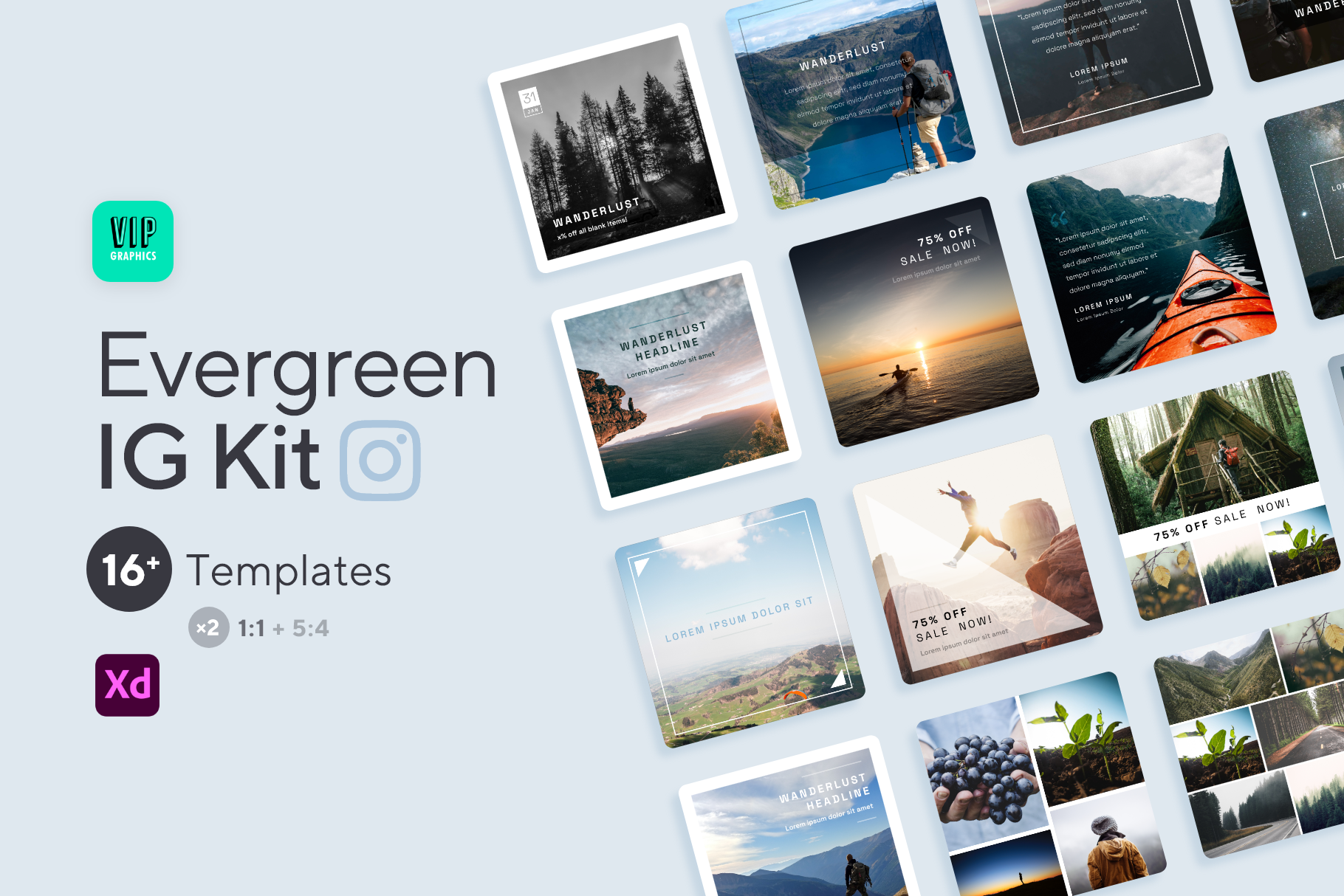 Evergreen Nature Modern Instagram Kit Drag-n-Drop Templates for Adobe XD | VIP.graphics