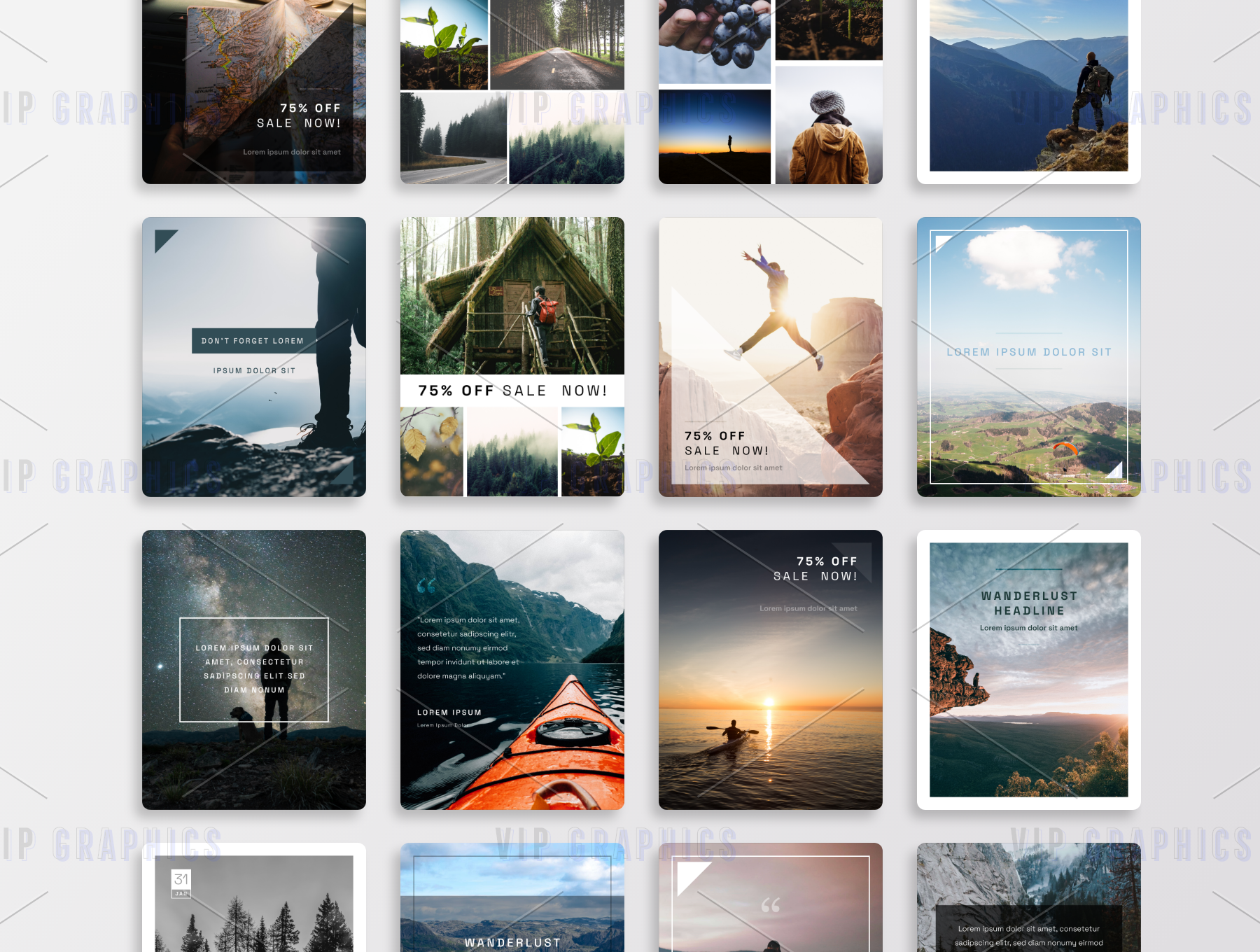 Evergreen Natural Triangles Instagram Kit Drag-n-Drop Templates for Adobe XD | VIP.graphics