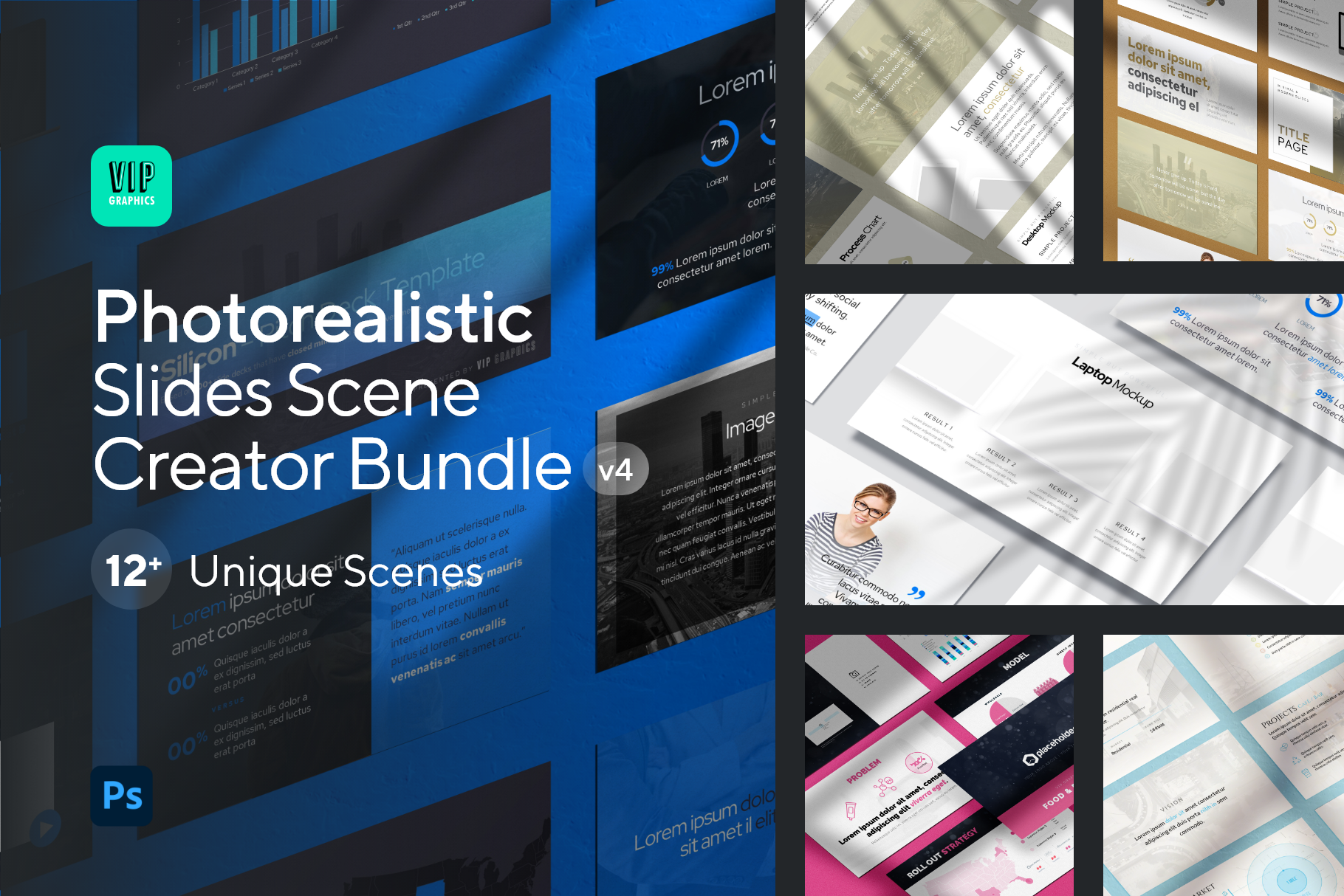 Photorealistic Slides Mockup PSD - Scene Creator Shadows & Textures | VIP.graphics