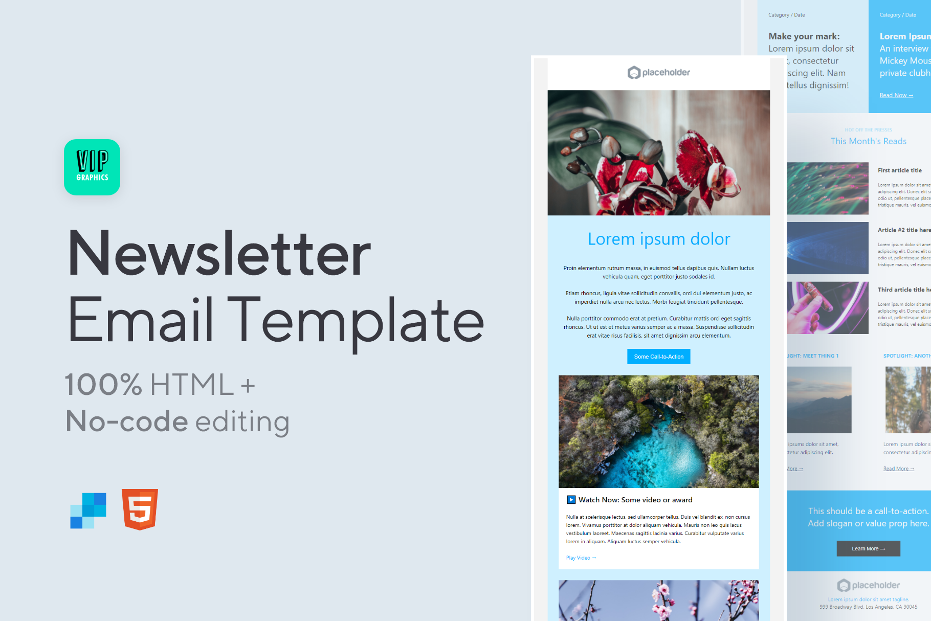 Newsletter HTML Email (No-Code) for SendGrid: Drag-n-drop editing, 100% HTML| VIP.graphics