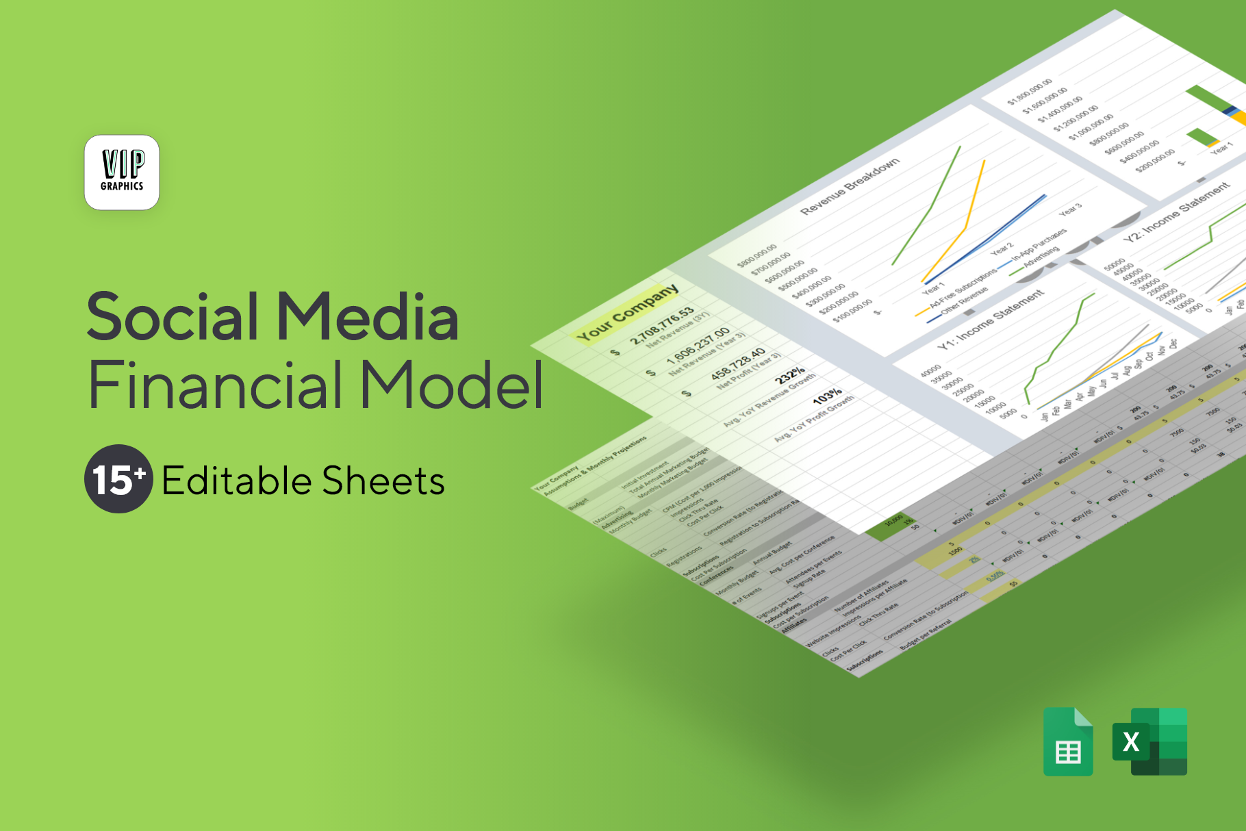 Social Media Platform: Financial Model / Projections Excel Template (Preview) | VIP.graphics