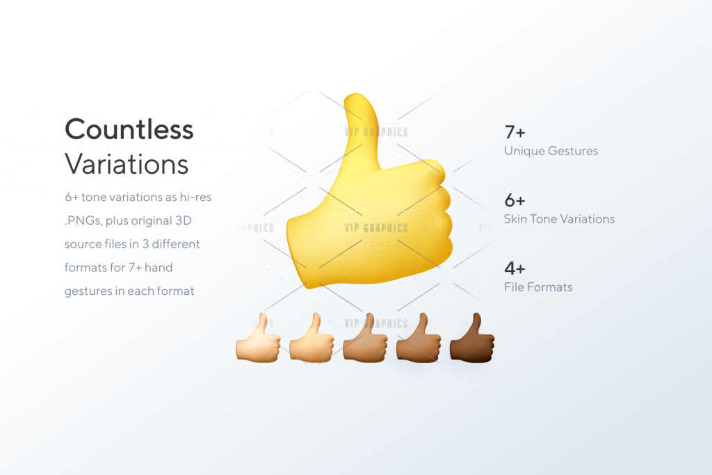 3d Hands - Skin Tone Variations - Gestures Illustration Kit | VIP.graphics