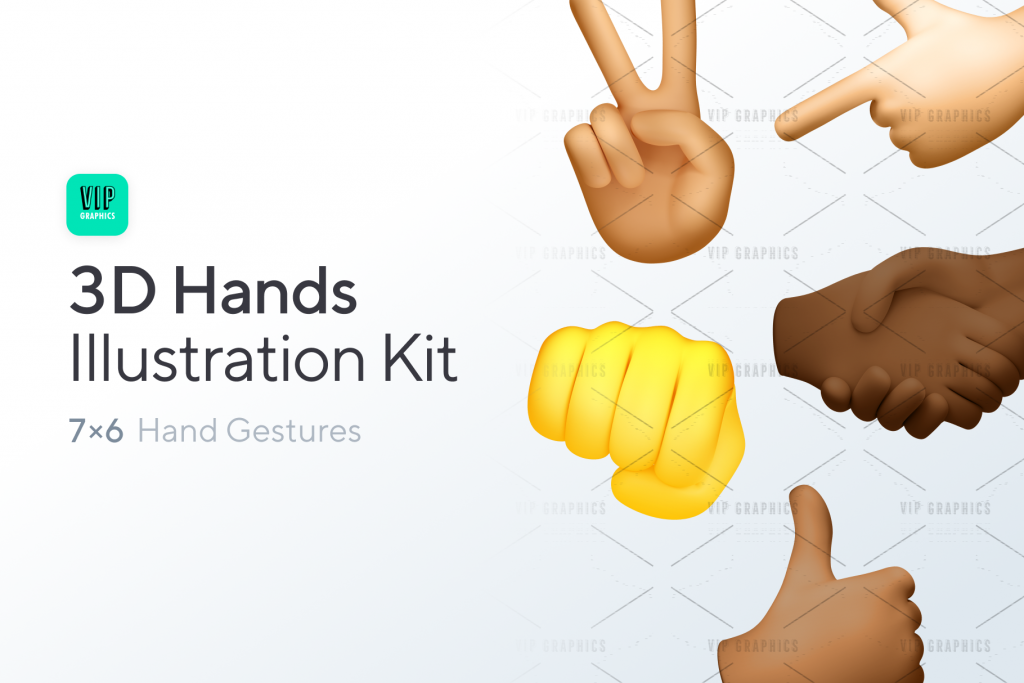 3D Hands Gestures Illustration Kit | VIP.graphics