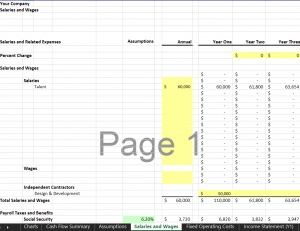 Salaries & Wages Sheet - eCommerce Financial Model Template | VIP.graphics