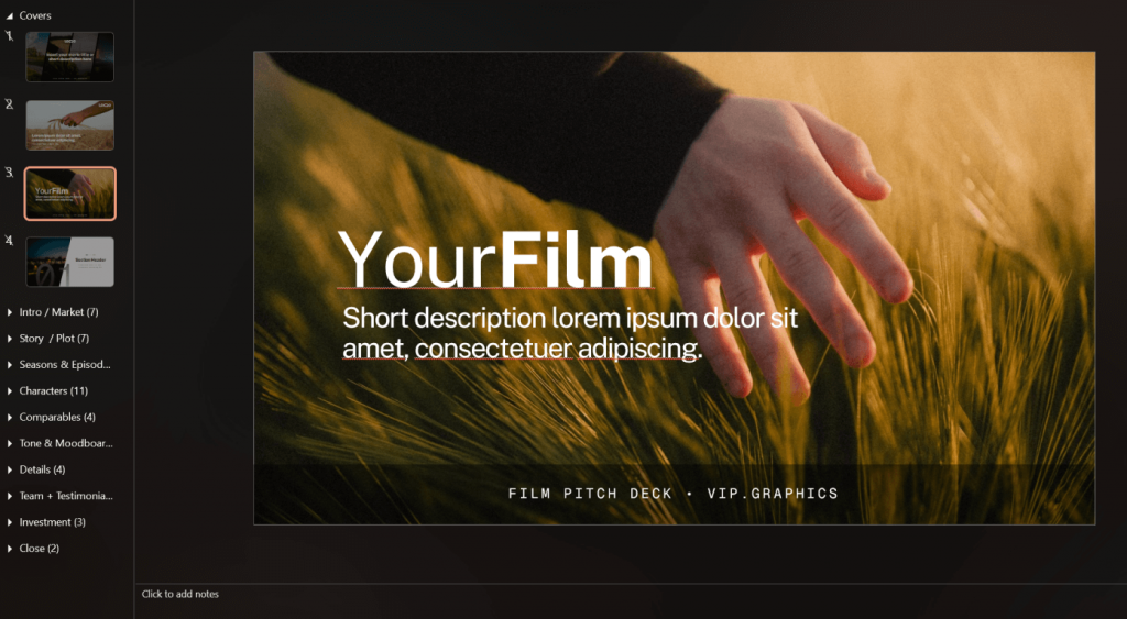 film-pich-deck-template-slides_preview Film Pitch Deck Template for PowerPoint - Slides Preview | VIP.graphics