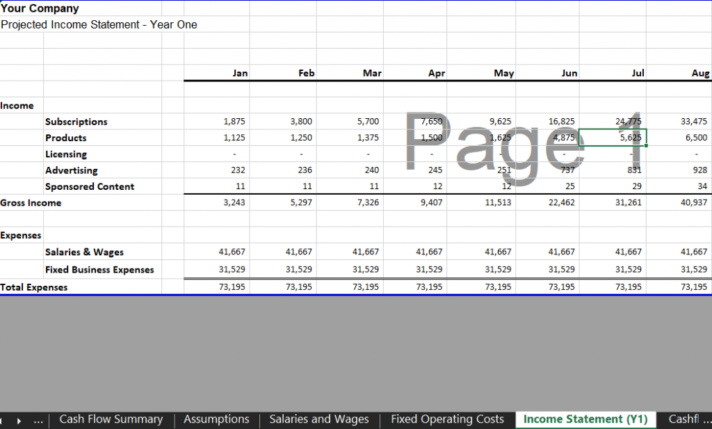 Annual Income Statement - Software SaaS Financial Model Template for Excel & Google Sheets | VIP.graphics