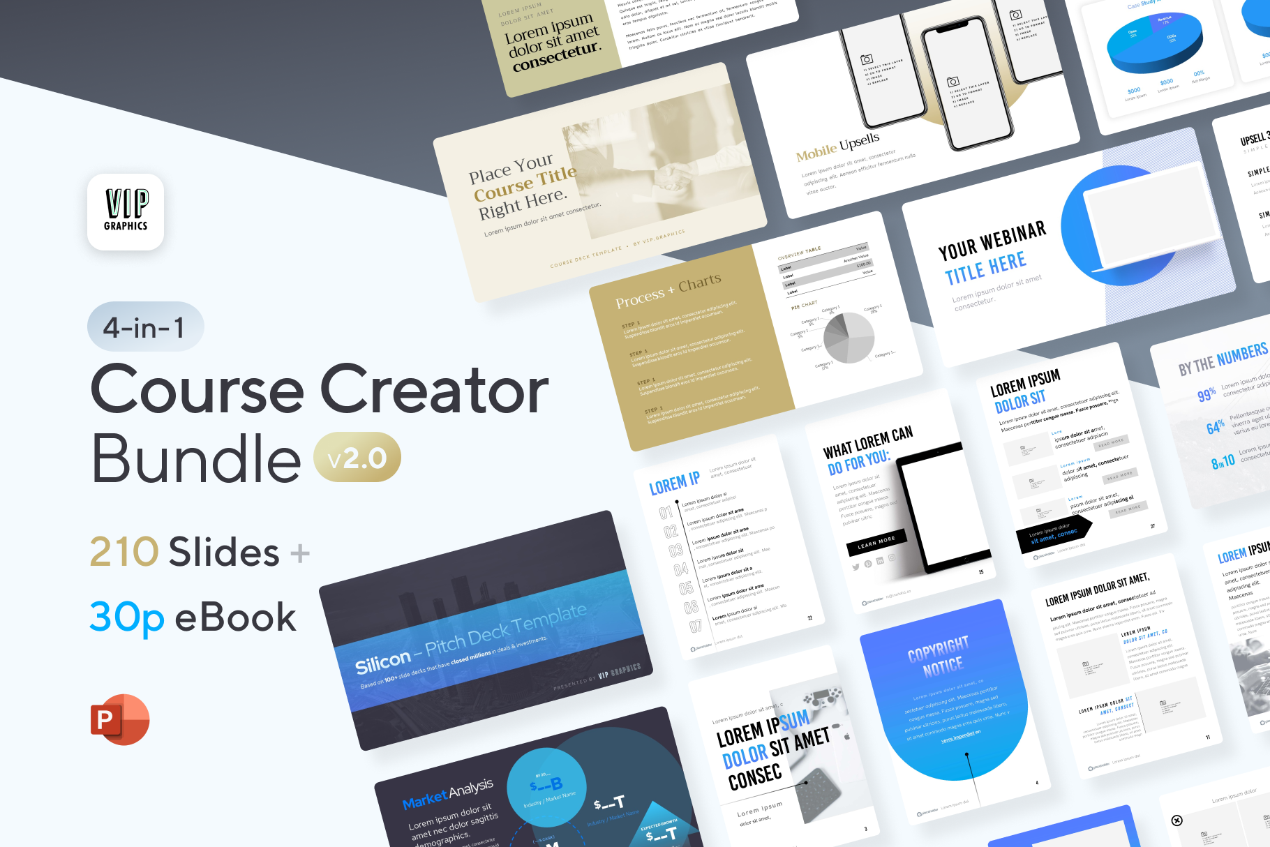 4-in-1 Course Creator Bundle: 210 slide templates + 30-page eBook