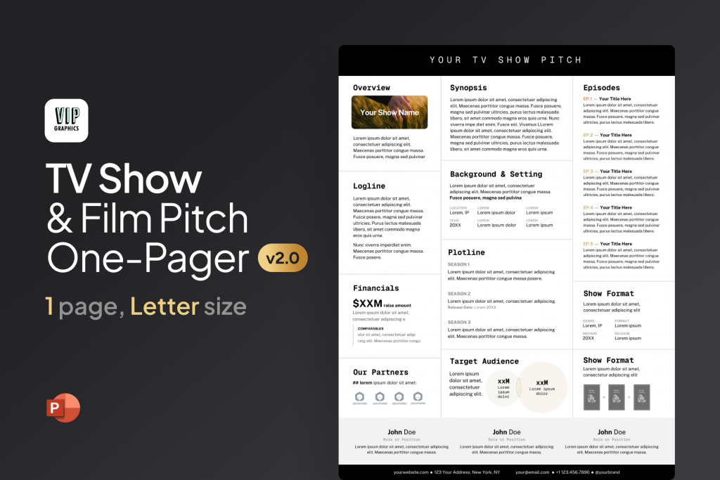 TV Show Pitch / Film One-Pager Template | VIP Graphics
