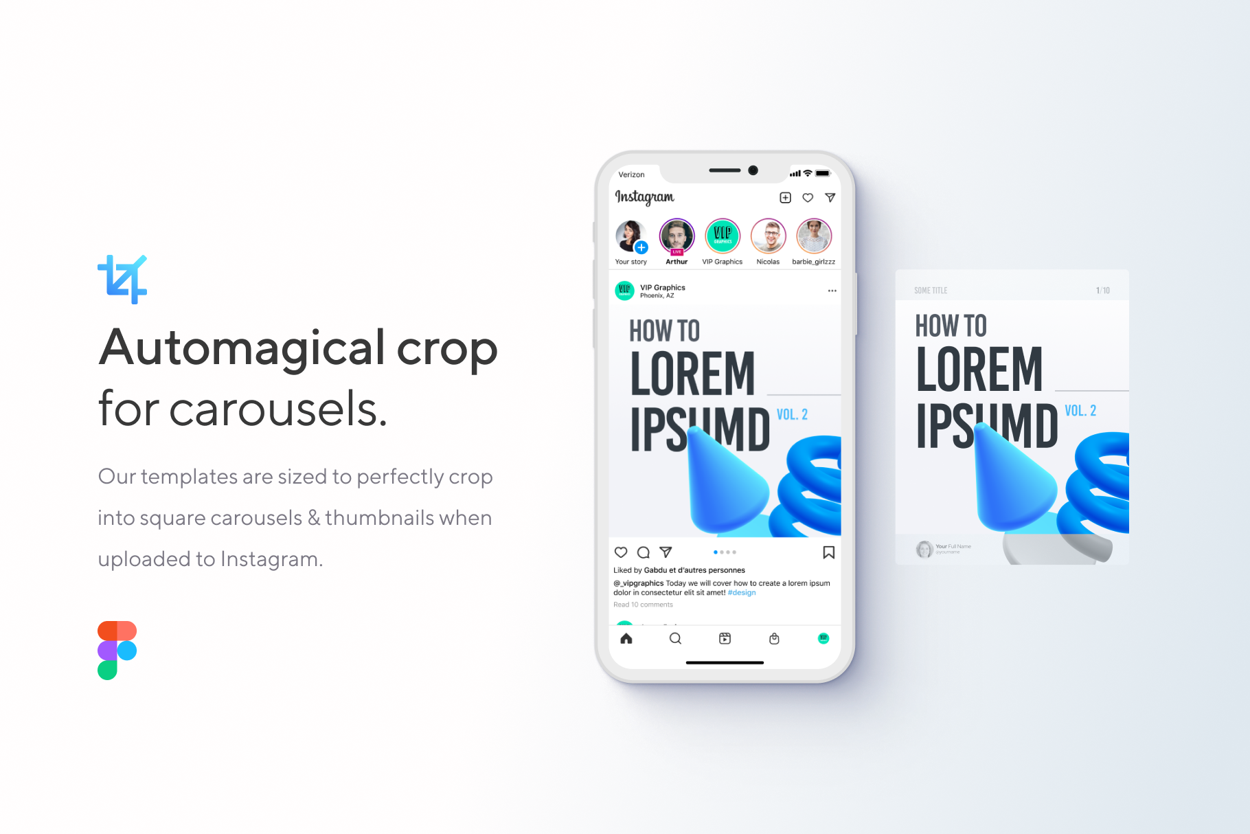 Instagram Carousel Template for Figma: Auto-Crop to 1:1 from 1.25:1 Aspect Ratio | VIP Graphics