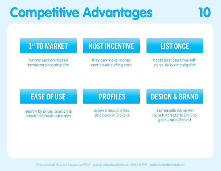 Airbnb Pitch Deck Original: Competitive Advantage Slide — Best Pitch Deck Examples | VIP Graphics