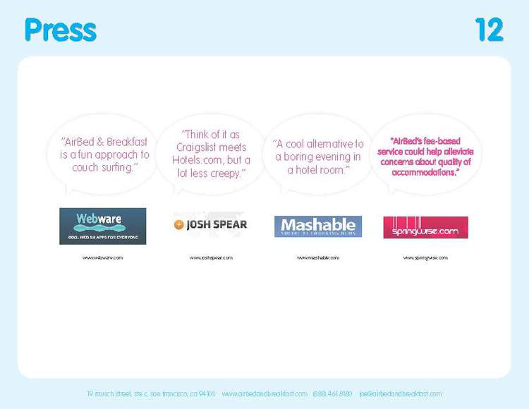 Airbnb Pitch Deck Original: Press Quotes Slide — Best Pitch Deck Examples | VIP Graphics