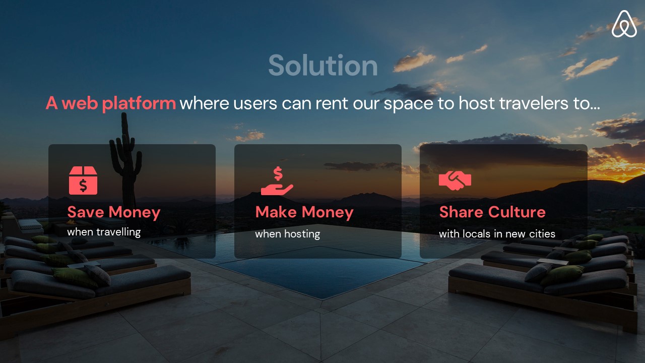 Airbnb Pitch Deck Template: Solution Slide — Best Pitch Deck Examples | VIP Graphics