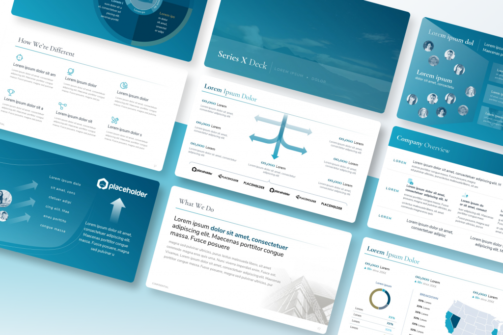 Slides designed to help startups pitch investment banks, PE firms, and hedge funds for M&A late-stage (Series C+) funding | VIP.graphics