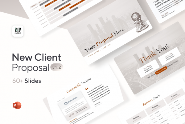 New Client Proposal Template: Nail your agency's next presentation with these stunning slides for proposals: from services & pricing to process, timeline, experience and more.