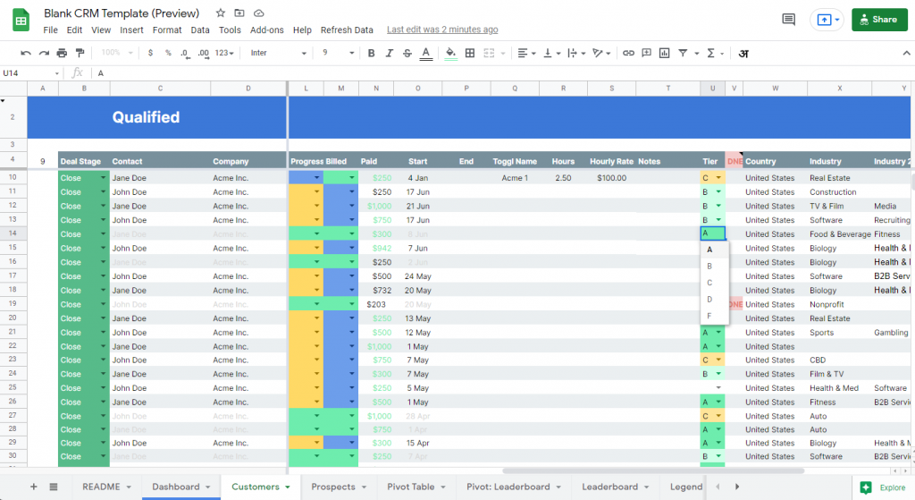 Crm Spreadsheet Template Google Sheets