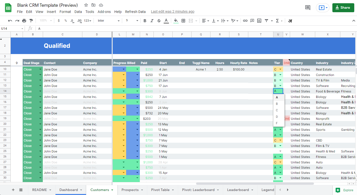 Customers Table - Google Sheets CRM Template: How to use your spreadsheet CRM