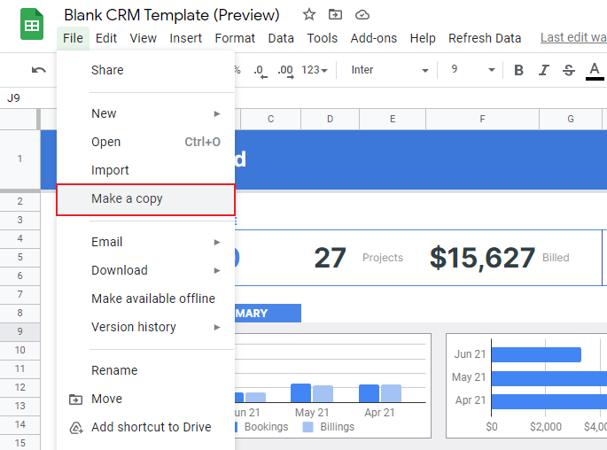 Google Sheets CRM Template - Step 1: Make a copy