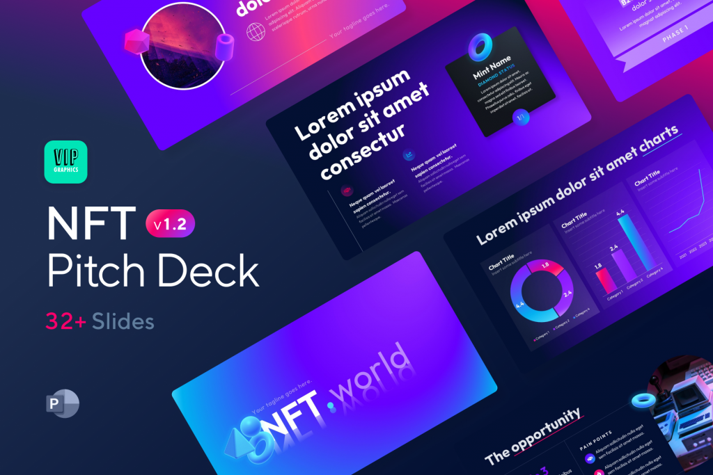 NFT Pitch Deck - PowerPoint Template for NFTs & Web3 Startups: close investors or partnerships | VIP.graphics