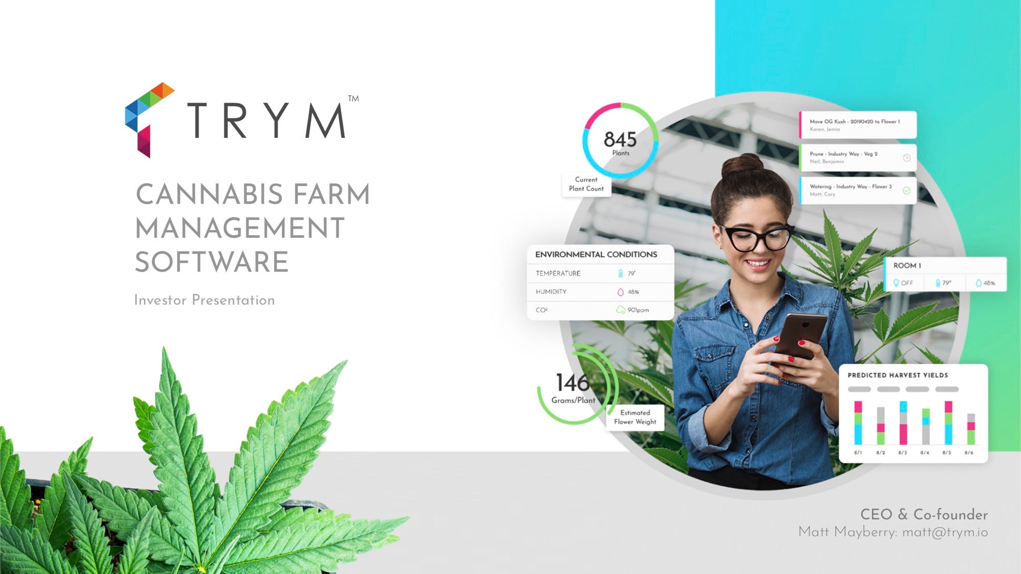 Trym Pitch Deck - Cover Slide: best pitch deck examples - $3.1M for cannabis software | VIP Graphics