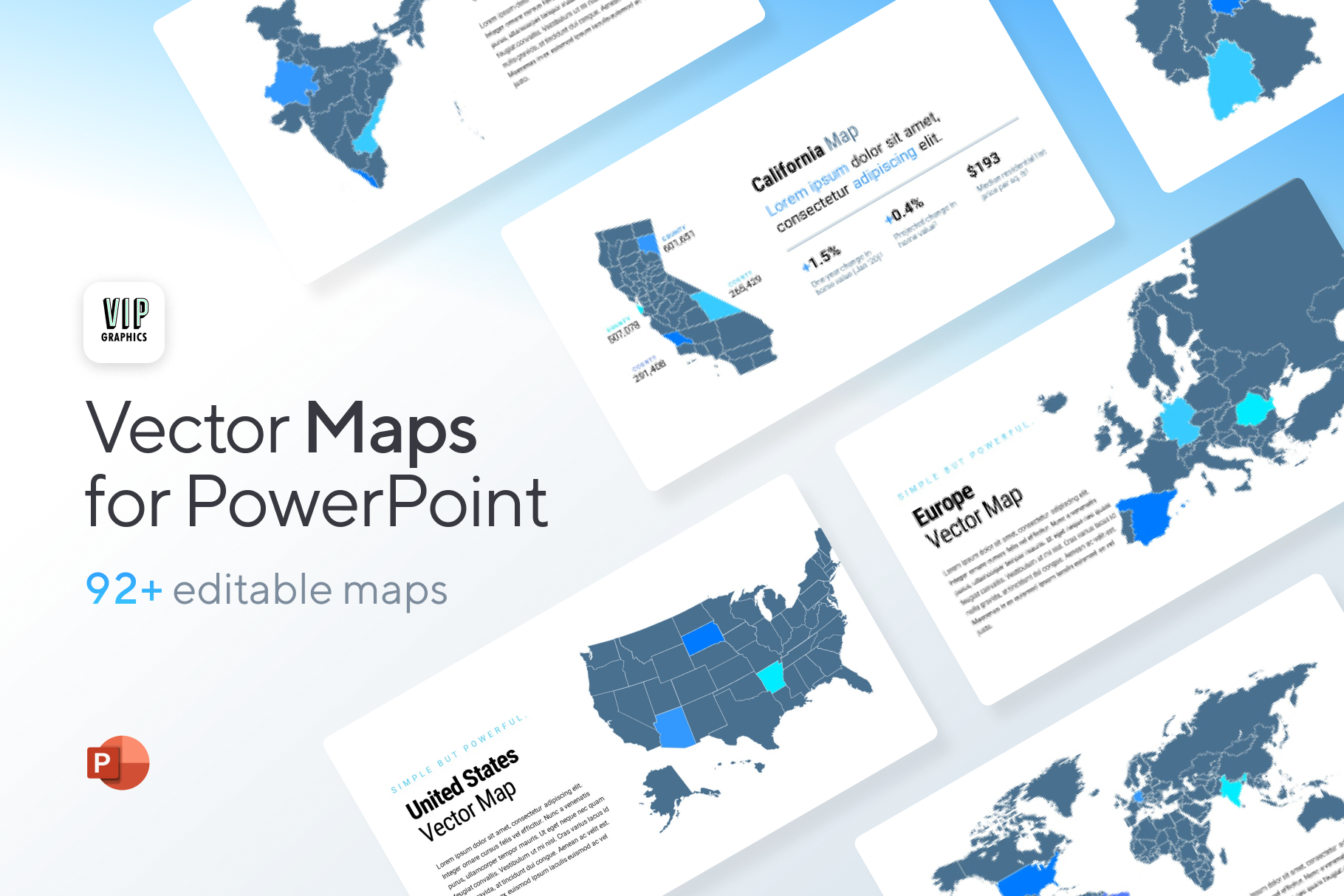 Vector Maps for PowerPoint Template: editable country, continent & state maps