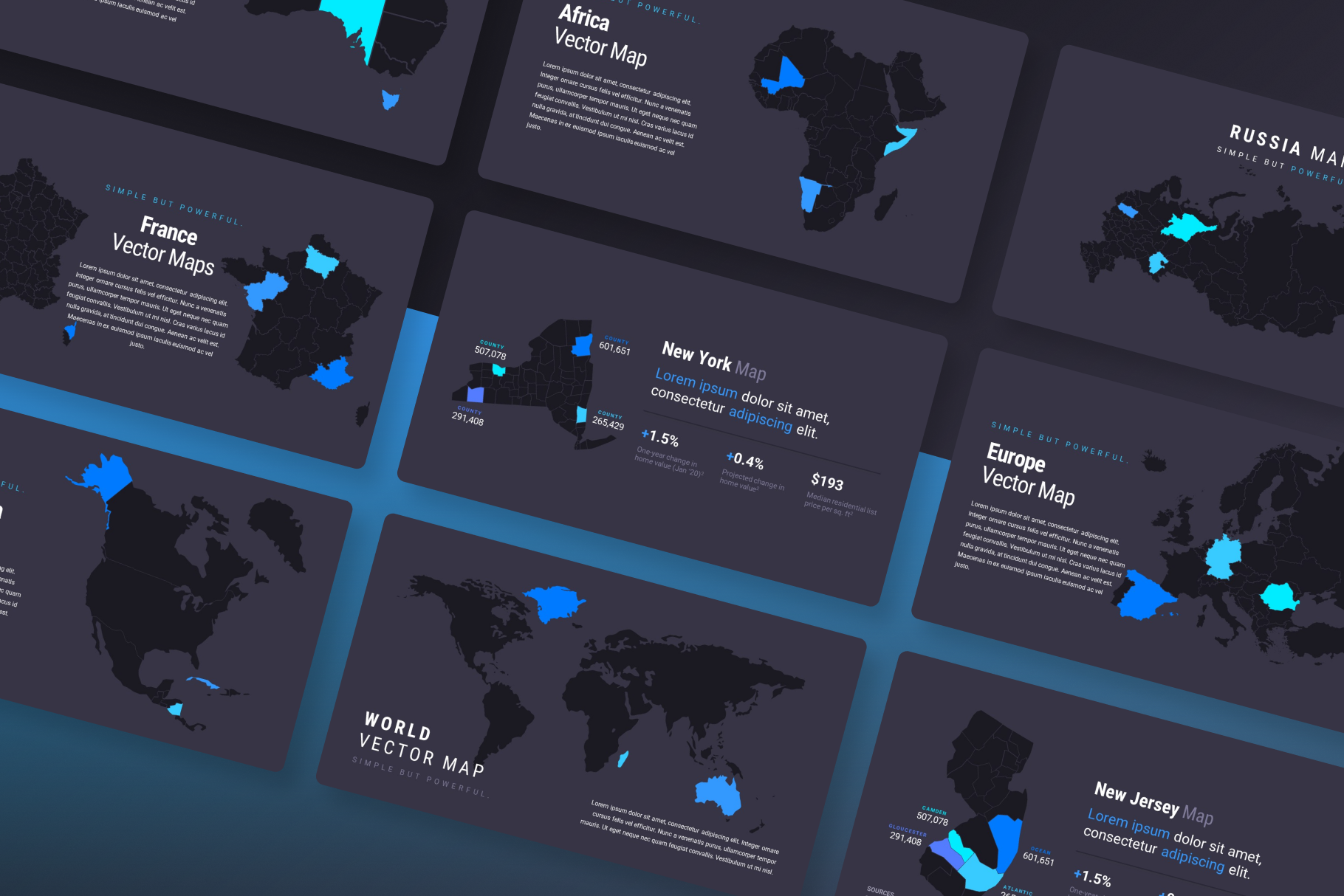 Vector Maps for PowerPoint Template: dark + light theme, customizable maps for presentations