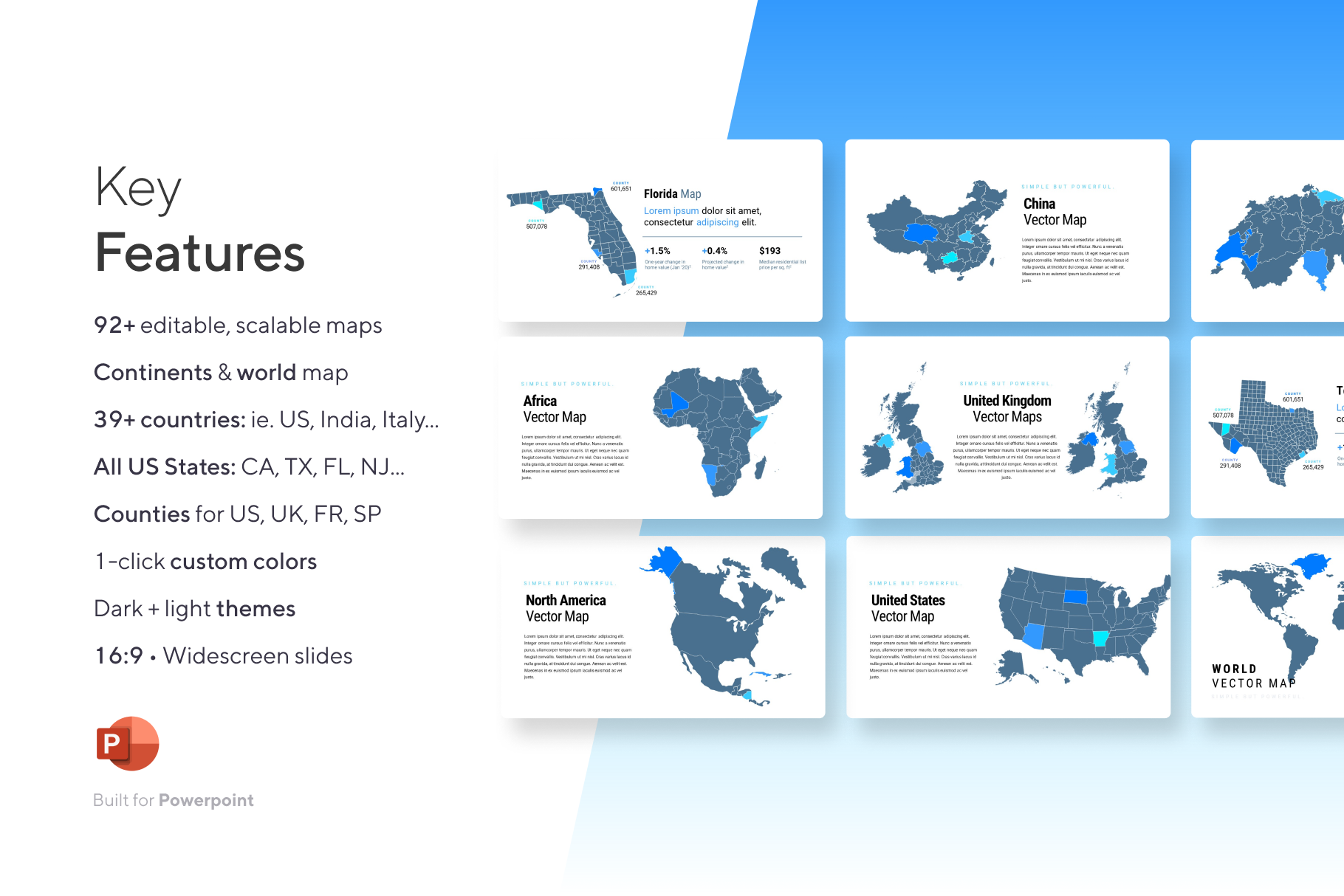 Vector Maps for PowerPoint Template: 92+ editable geography maps for your presentations