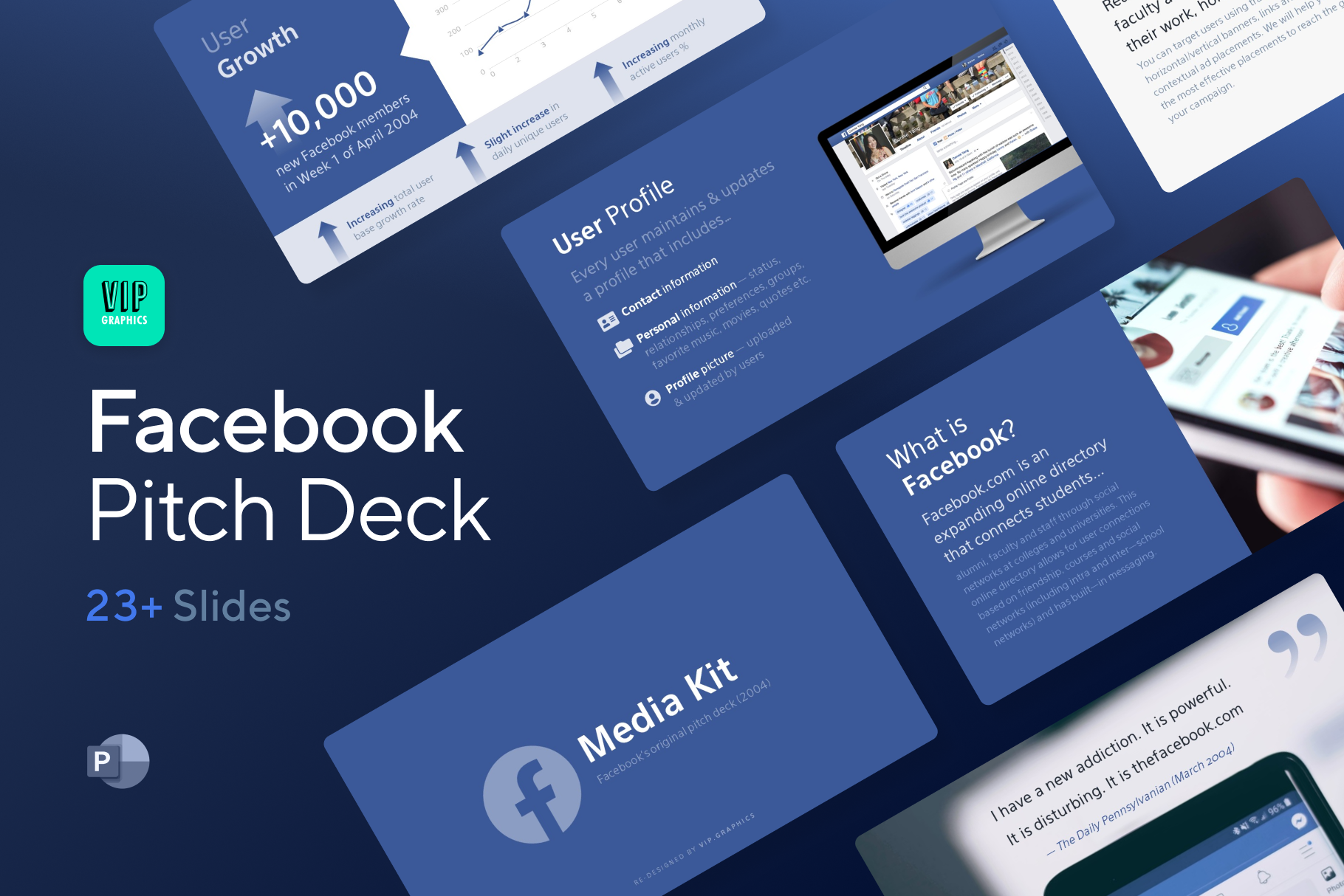 Facebook Pitch Deck Template: based on Facebook's 2004 media kit