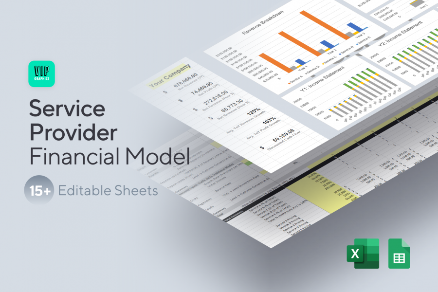 Professional Services Financial Model Template for Excel — Revenue Projections for freelancers & agencies | VIP Graphics