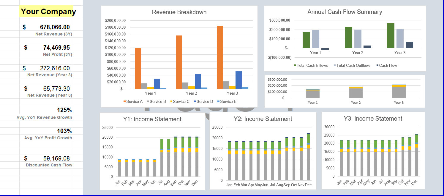 Professional Services Financial Model Template – VIP Graphics