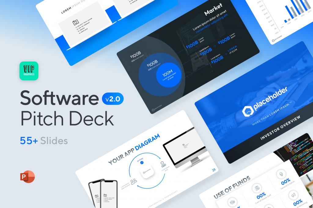 Software Pitch Deck - SaaS Investor Presentation Template for PowerPoint | VIP Graphics