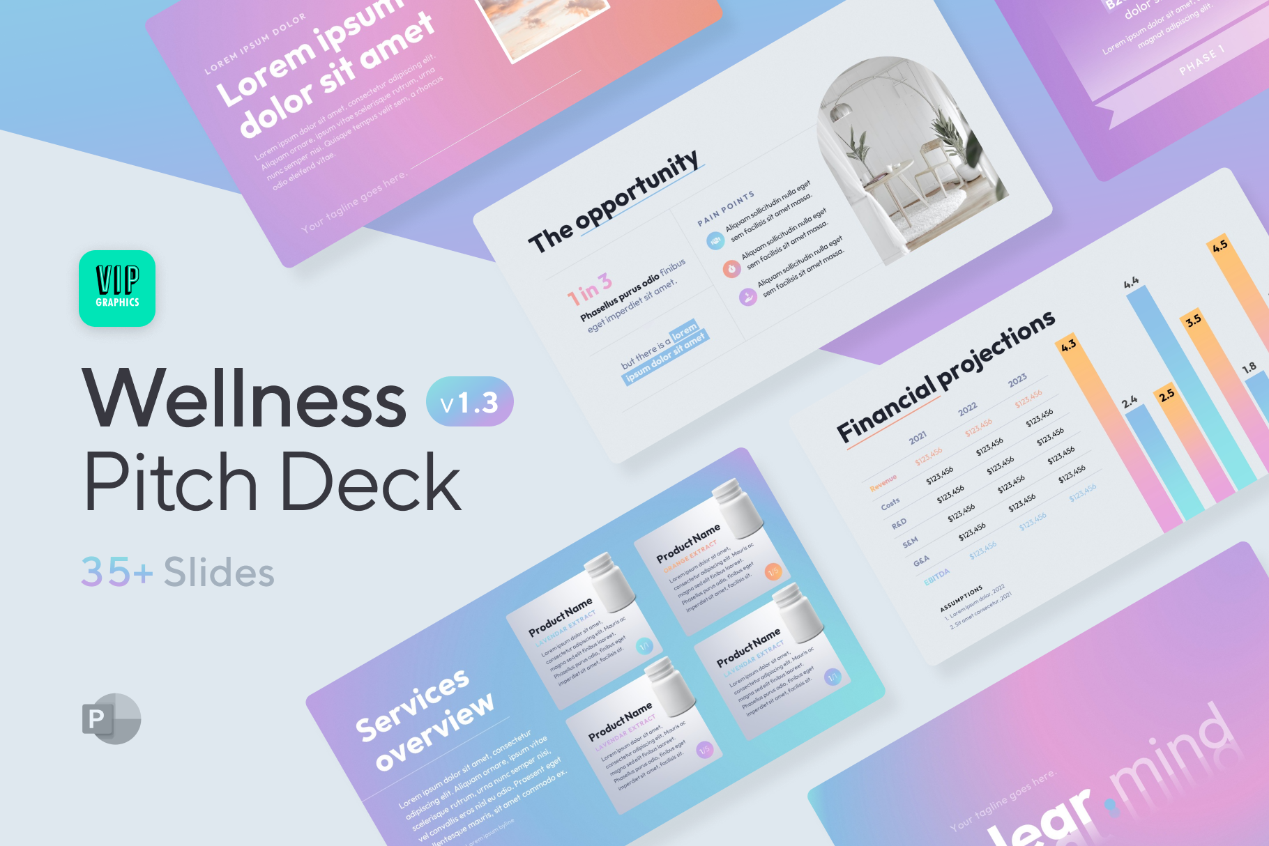 Wellness Pitch Deck - PowerPoint Template for Health & Wellbeing Startups: close investors, retail partnerships and more | VIP.graphics