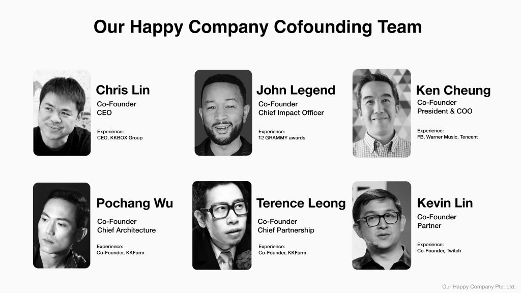 OurSong Pitch Deck - Team Slide: best pitch deck examples - $7.5M for John Legend's social NFT platform | VIP Graphics