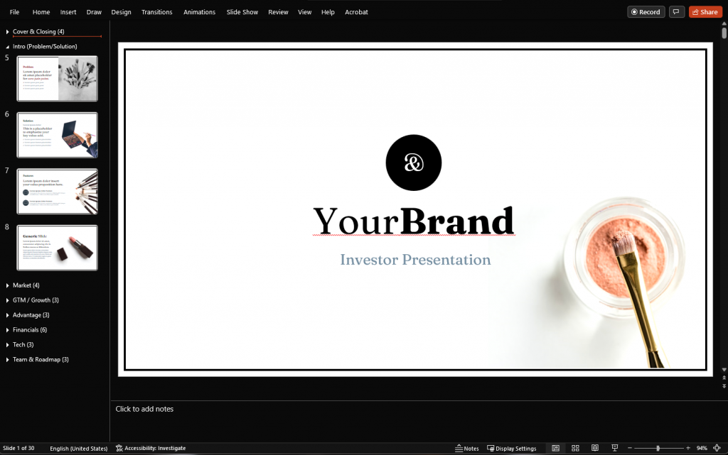 Beauty Pitch Deck Template for Powerpoint - makeup, apparel, and skincare brands