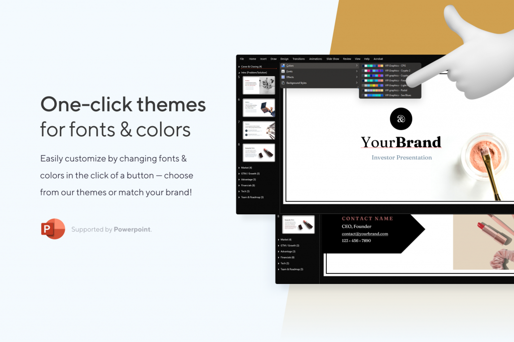 1-click Font & Color Themes - Beauty Investor Presentation / Pitch Deck Template for PowerPoint | VIP.graphics
