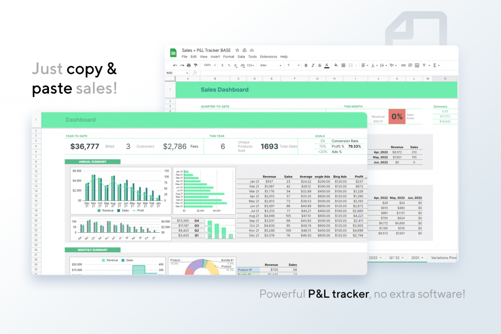 Copy & paste P&L tracking with Google Sheets: spreadsheet CRM tutorial & template