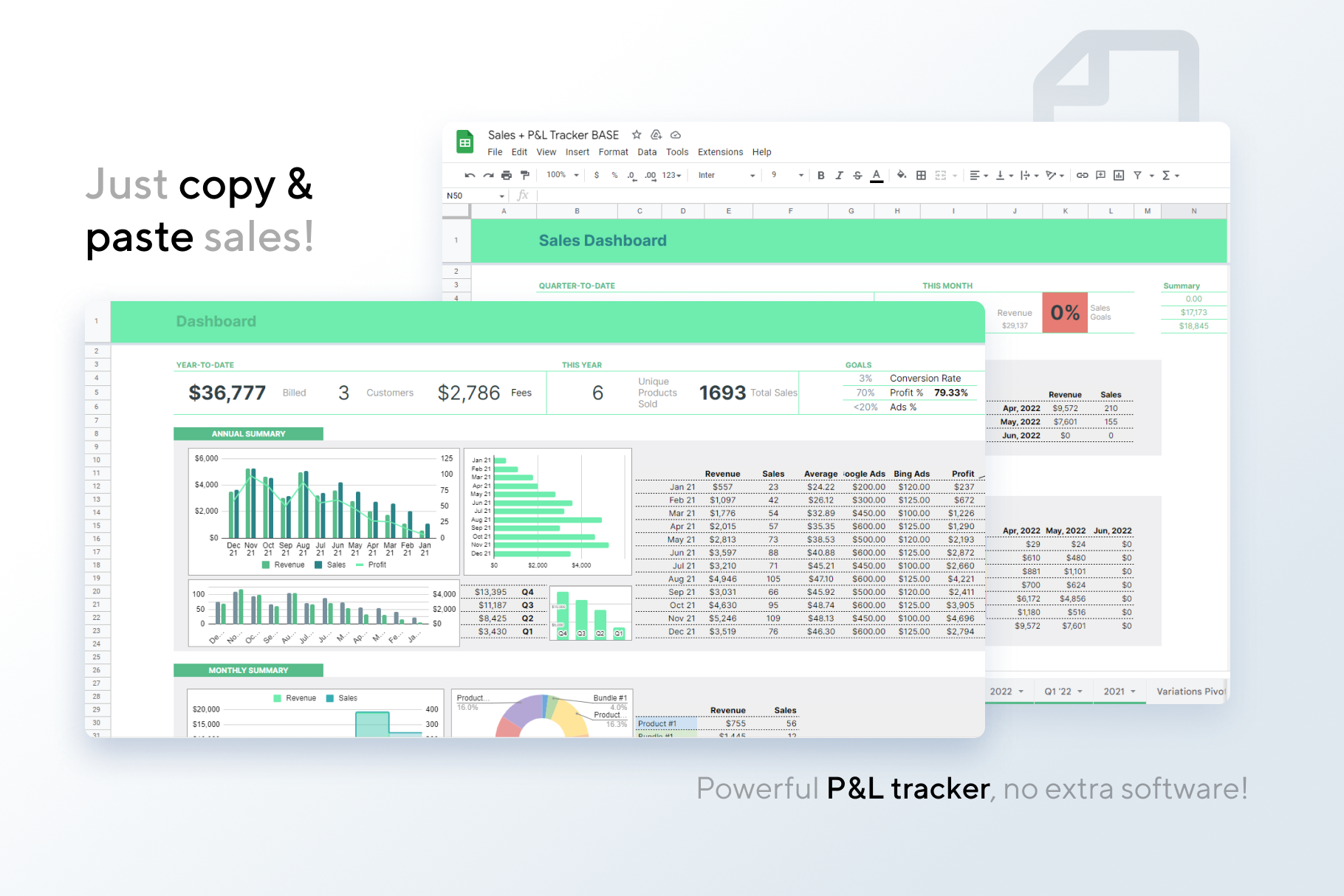 Google Sheets P&L Tracker VIP Graphics