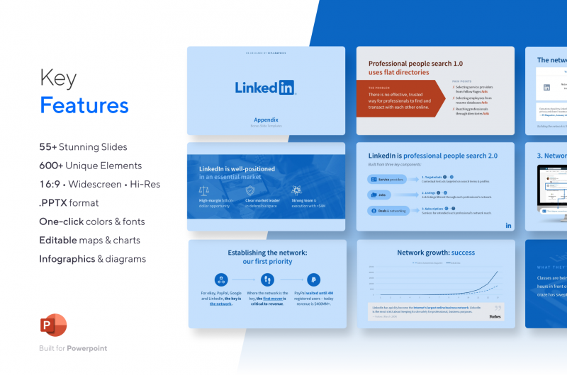 linkedin-investor-deck-presentation-template_features LinkedIn Investor Deck - 55-Slide Pitch Deck Template - Best Investor Pitch Presentation | VIP Graphics
