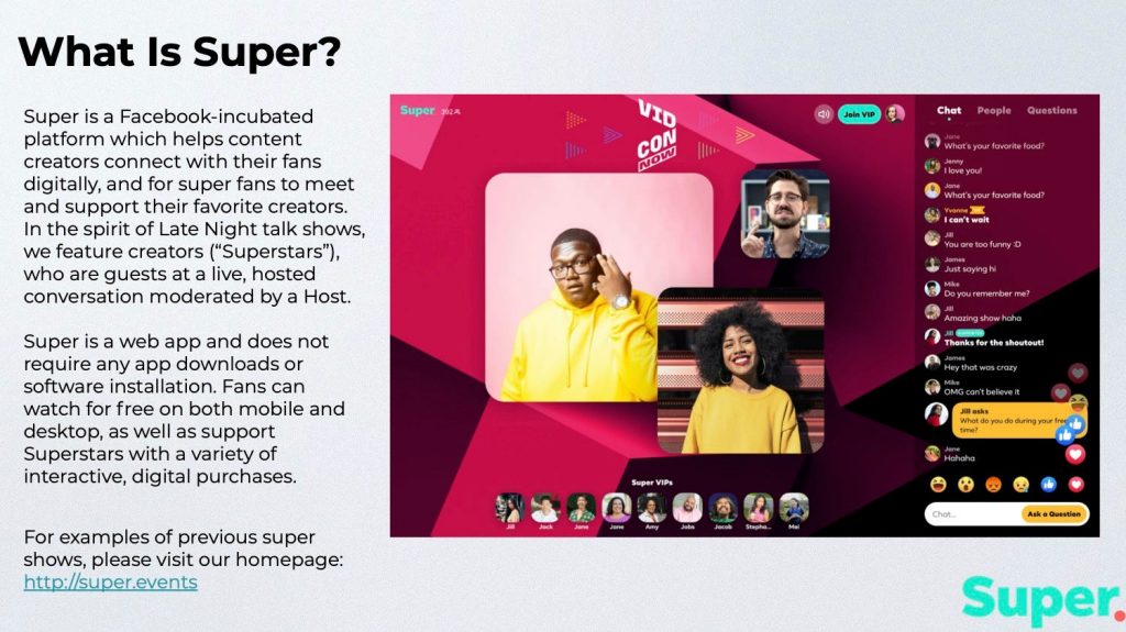 Super by Meta leaked pitch deck – Overview Slide: Facebook's new livestreaming platform for influencers & sponsors