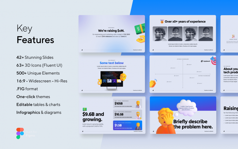 fluent-investor-presentation-template_features Fluent UI Slide Deck for Figma - Expert-designed template for startup investor presentations | VIP Graphics