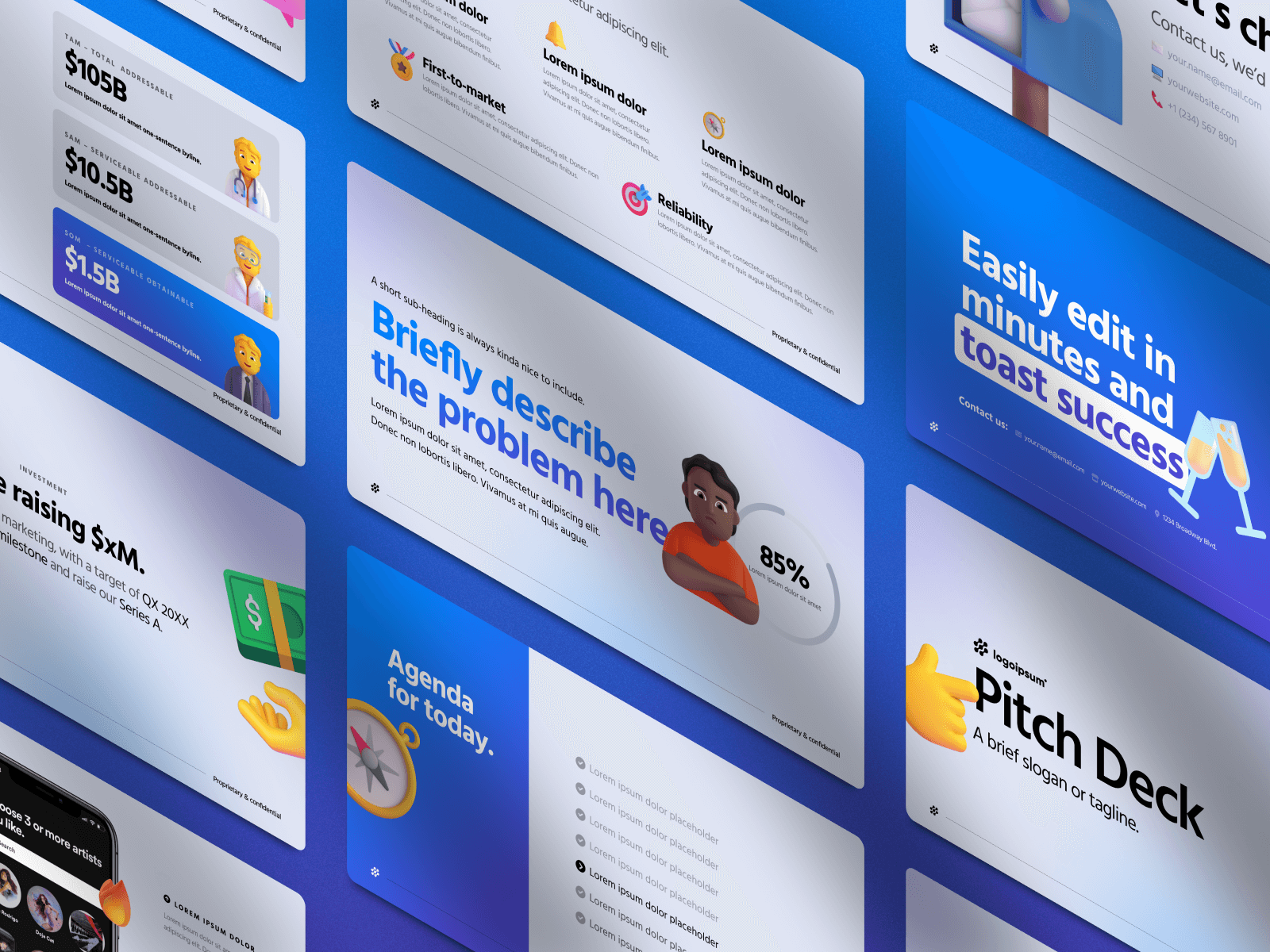 Fluent UI Pitch Deck - Investor Presentation Template for Figma: close funding, deals, partnerships and more | VIP.graphics