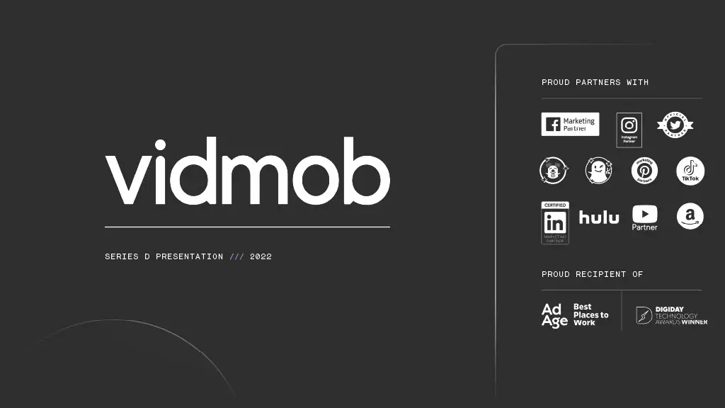 VidMob Pitch Deck - cover slide: best pitch deck examples - $110 million for adtech platform | VIP Graphics