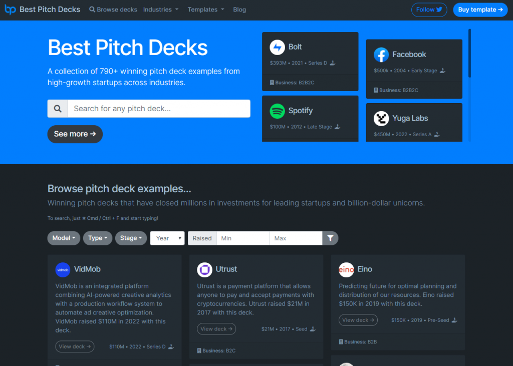 Best Pitch Deck Examples - Successful Investor Presentation Database