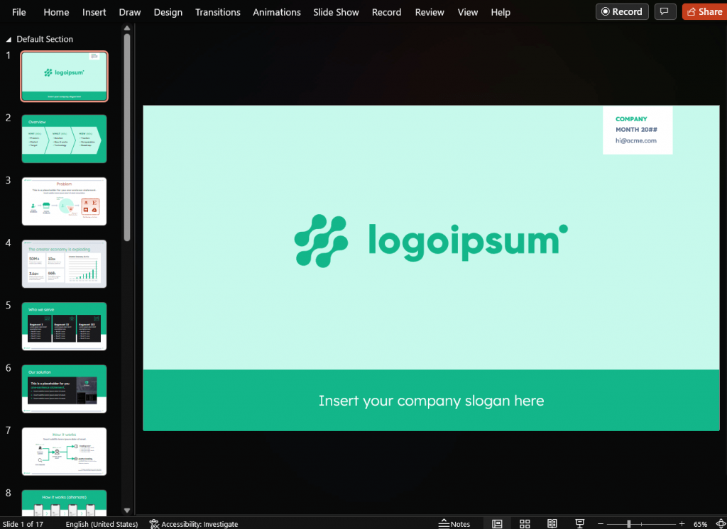 1-click Font & Color Themes - Demo Day Investor Presentation / 3-Minute Pitch Deck Template for PowerPoint | VIP.graphics