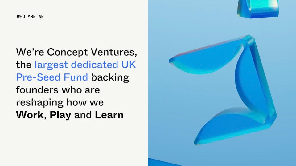 Concept Ventures Pitch Deck - Introduction Slide: best pitch deck examples - UK pre-seed fund | VIP Graphics