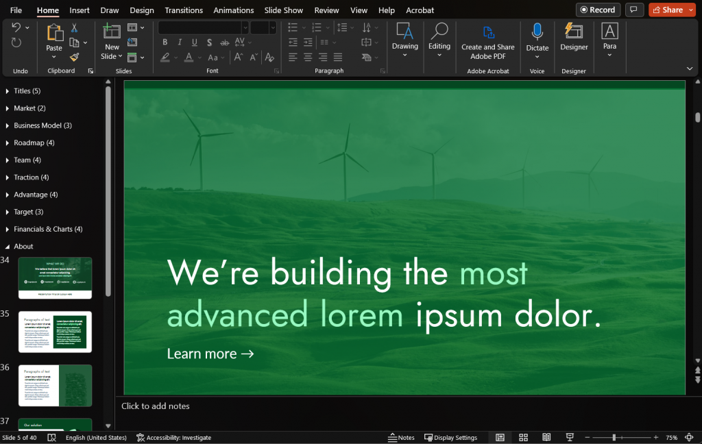 PowerPoint (PPT) Template - ESG Presentation / Cleantech Pitch Deck - Easy custom branding