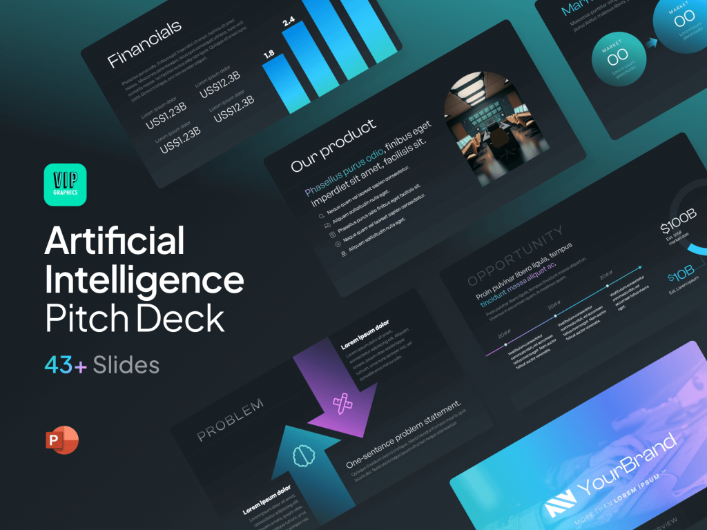 AI Pitch Deck Template - Investor Presentation for artificial intelligence startups | VIP Graphics